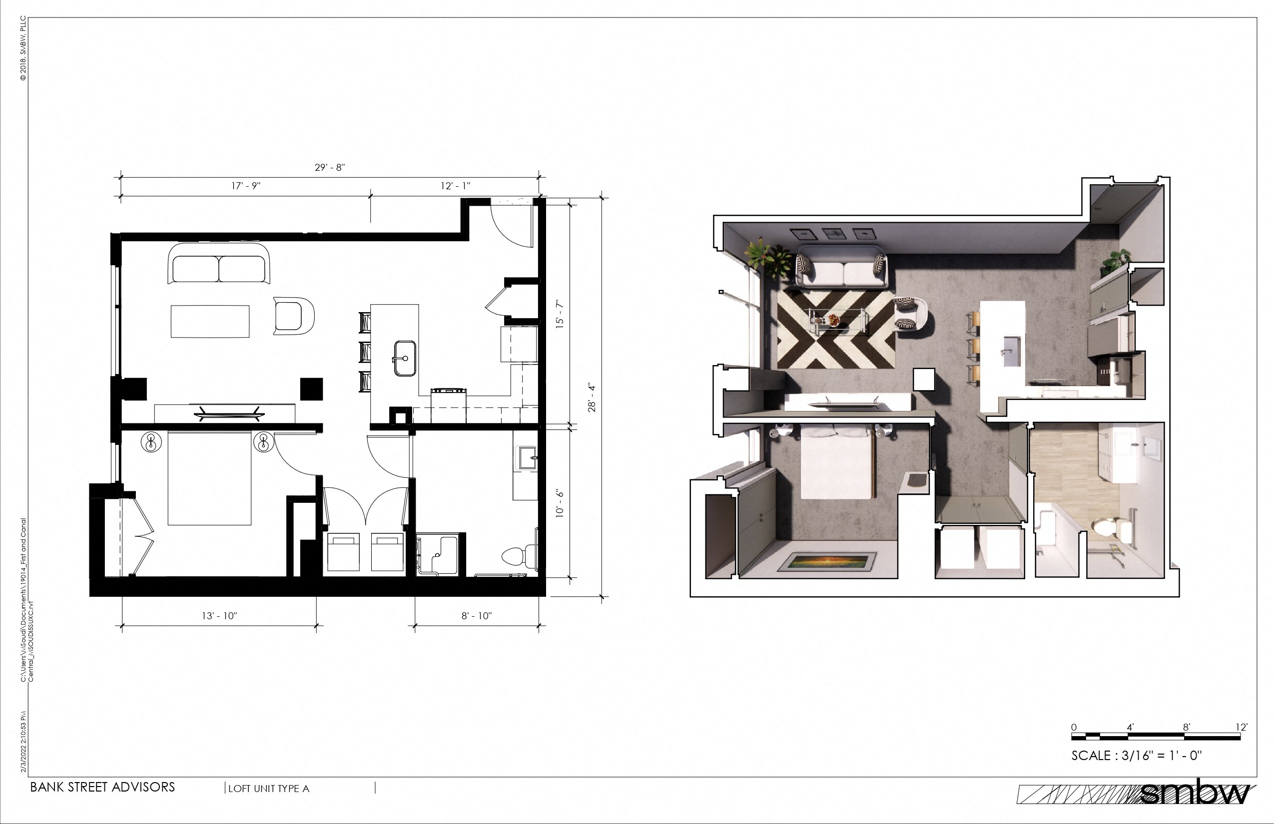 Floor plan for 1 bed, 1 bath, 820 sqft